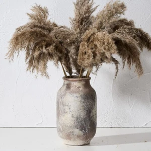 Rustic Ceramic Farmhouse Flower Large Vase, Whitewashed Terra Cotta Pottery Deco - Picture 1 of 8
