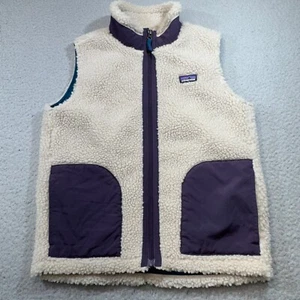Patagonia Vest Kids Large Tan Retro X Fleece Oatmeal Full Zip Drop Tail Gorpcore - Picture 1 of 17