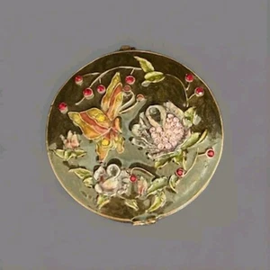 Vintage Messing und Emaille Floral verspiegelt Puder kompakt - Bild 1 von 5