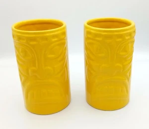 Pair of Nature's Home Ceramic Tiki Tumblers Bright Yellow, Excellent Condition! - Picture 1 of 6