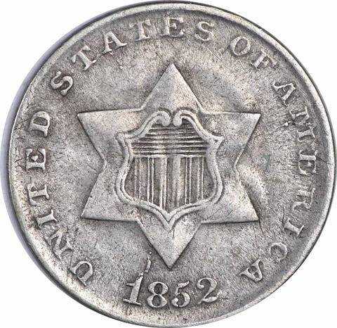 1852 Three Cent Silver Choice VF Uncertified Cover