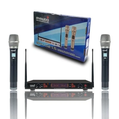 Wireless Microphone System Dynamic 2 Channel Handheld Mic Karaoke Audio UHF Mics - Image 1 of 4