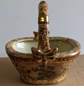 Ceramic Flower Pot Basket With Handle - Hand Painted Made In Singapore - Picture 1 of 3