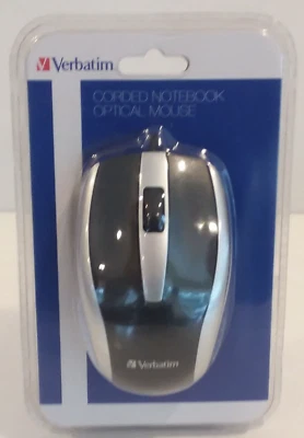 Verbatim Corded Notebook Optical Mouse 99741 Silver/Black Wired NEW - Image 1 of 4
