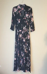INC Dress Floral Print Maxi Black Pink 3/4 Sleeveless Sz 8 NEW 58"long EUC - Picture 1 of 10