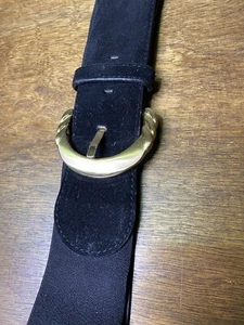 Vintage Liz Claiborne Belt Black Suede Elastic Gold Buckle Womens Large Stretch - Picture 1 of 9