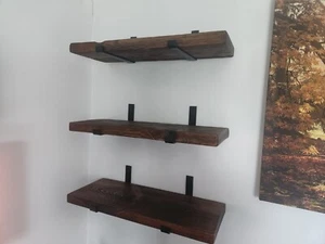 Rustic Solid Wooden Wall Shelves With Brackets - Shelf for Walls for Kitchen and - Picture 1 of 1