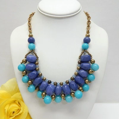 COLAR TALBOTS TOM DOURADO E TONS DE PEDRA AZUL DECLARAÇÃO CONTAS 21" - Imagem 1 de 2