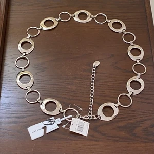 NWT Nine West Metal Chain Belt Women's L / XL Silver Oval Links Hipster Boho - Picture 1 of 15