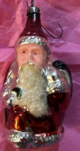 Vintage Figur Weihnachtsmann mit bemaltem Gesicht Glimmer Bart Weihnachtsschmuck - Bild 1 von 3