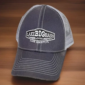 Lake BIG BASS Fishing Trucker Hat Gray Florida Baseball Cap Adjustable Strapback - Picture 1 of 9