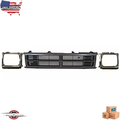 Fits 1987-1989 Toyota 4Runner Front Silver Grille + Chrome Headlight Bezels Pair - Image 1 of 4