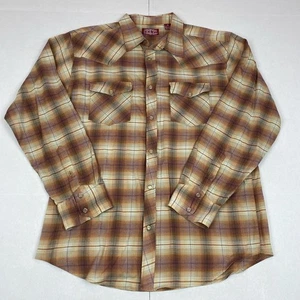 Outback Rider Men's Pearl Snap Shirt Long Sleeve Brown Orange Plaid XL Western - Picture 1 of 11