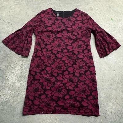 Alfani Lace 3/4 Flare Sleeve Red Shift Midi Dress Size 16 Whimsigoth Fairy - Image 1 of 4