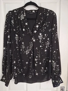 Roman Black Metallic Silver Stars Long Sleeved Blouse Size 12 Worn Once - Picture 1 of 9