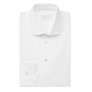 Camisa de Vestir Thomas Rosa Blanca Calce Atlético Elastizada Lisa Popelina Talla 17/43R - Imagen 1 de 9