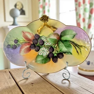 Antique Limoges France Hand Painted Blackberry Dish – Signed Wight, Gold Gilt - Picture 1 of 8