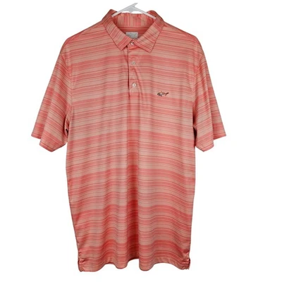 Camisa Polo de Golf Greg Norman Play Dry Para Hombres XL Rayas Coral Rosa Logo de Tiburón Foto 1 de 4