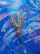 Costume Jewellery Pin Brooch Gold Tone  Clear Crystal Beaded Flowers