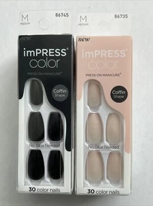 2-Pack Bundle imPRESS Color Press-On Gel Nails, Pink & Black Coffin-Shape Medium - Picture 1 of 9
