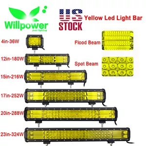 Yellow Tri Row Led Work Light Bar For Car Off road Truck 4x4 Fog Lights 12V 24V - Picture 1 of 12