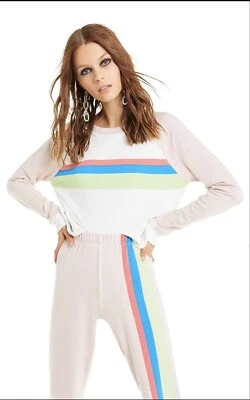 Sudadera para mujer WILDFOX a rayas playa corta rubor rosa talla mediana NUEVA Foto 1 de 4