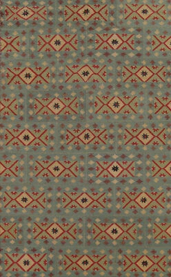 双面几何边缘地毯羊毛现代Kelim地毯6x9英尺 — 第 1/4 张图片