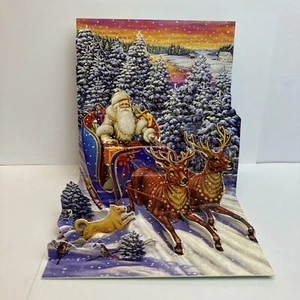 Tarjeta de felicitación emergente 3D de Santa Navidad a través del bosque Pop Shots CPS-276 - Imagen 1 de 7