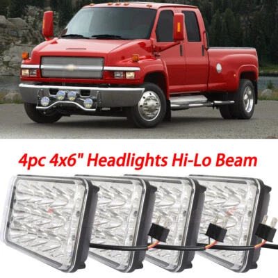4pc 4x6" Headlights Hi/Lo DRL Fit Chevrolet 2003-09 C7500 C5500 C4500 Kodiak - Image 1 of 4