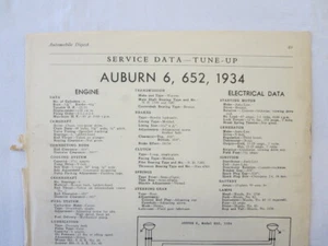 1934 Auburn 6 652 Technical Specification Sheet - Vintage Car - Picture 1 of 4