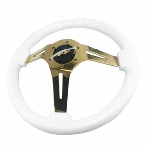 Volante Universal Racing 14" Madera Grano Blanco Radios Dorado 350mm - Imagen 1 de 5