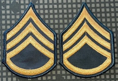 US Army Class A Staff Sergeant SSGT Rank Yellow On Green One Pair NOS Z14 - Image 1 of 2