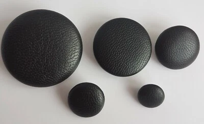 BLACK LEATHER ROUND BUTTONS – SHANK, 11MM 15MM 20MM 25MM 32MM RETRO VINTAGE UK - Image 1 of 4