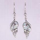 Conch Seashell White Fire Opal Silver Jewelry Dangle Drop Earrings