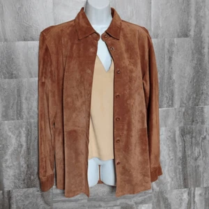 Sonoma 100% Leather Brown Suede Button-Up Jacket Medium - Picture 1 of 10