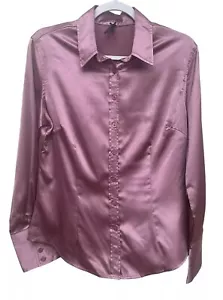 Lapis Size Large Mauve Long Sleeve Satin Button Front Blouse Lightweight flaws - Picture 1 of 7