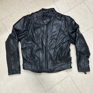 Xelement Retro Black Leather Motorcycle Biker Jacket Zip Out Quilted Lining L - Picture 1 of 6