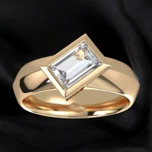 Engagement Ring IGI GIA Lab Grown Diamond Ring 1.00 Ct Baguette 18K Yellow Gold - Picture 1 of 8