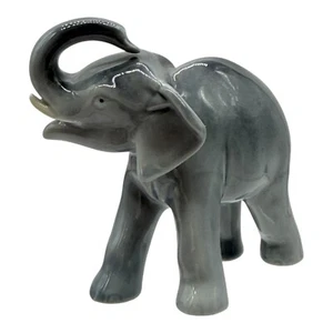 Elephant Figurine Statue Trunk Up Gray Ceramic Home Decor Vintage Accent - Picture 1 of 8
