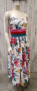 VTG Leslie Lucks Dress Small/Med Tube Long Tropical Bird Paradise Derby Party - Picture 1 of 10