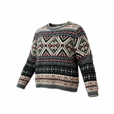 Suéter Basic Editions Para Mujer Holiday Fair Isle L Gris Rojo Nórdico Navidad De Colección Foto 1 de 4
