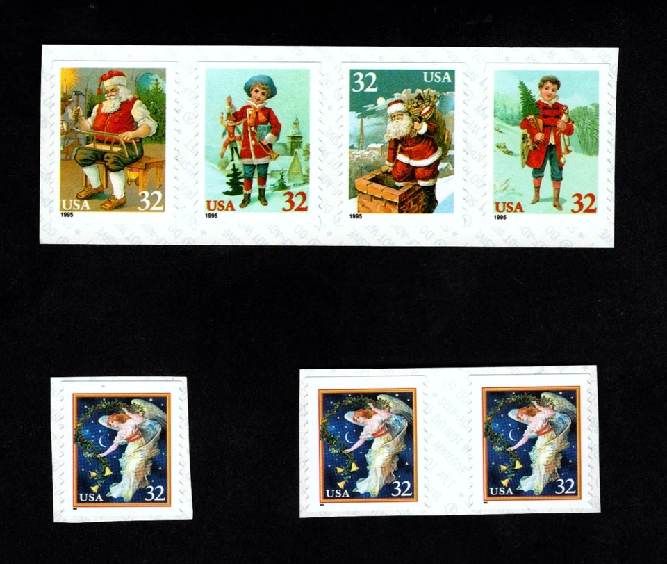 ¡Elección de estampillas en bobina MNH de Estados Unidos de 1995 edición de Navidad! Ángel de medianoche de Papá Noel/Niños Foto 1 de 1