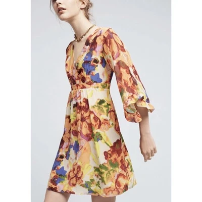 Anthropologie Maeve Jaida 100% Silk Kimono Dress Women's 8 Watercolor Floral NWT - Image 1 of 4