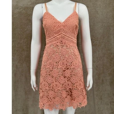 Marciano Guess Dress Womens 4 Coral Traci Babydoll Mini Boho Crochet Lace Y2K - Image 1 of 4