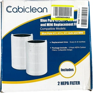 CABICLEAN air Filters HEPA carbon For Blue Pure 411/411+  Auto and Mini - 2 PACK - Picture 1 of 2