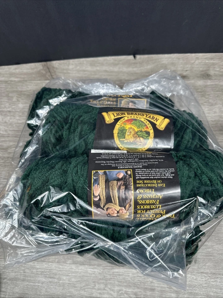 New LION BRAND Chenille Thick & Quick Yarn - 131 Forest Green Lot of 5 Skeins - Image 1 of 4