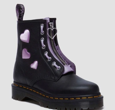 Botas Dr Martens 1460 Cremallera Corazón Virginia Satén Lux Con Cordones Talla 8, Usadas Una Vez Foto 1 de 4