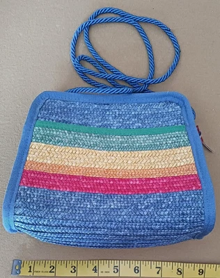 Bolso Bandolera Vintage Liz Claiborne Colorido Tejido Paja Arco Iris, Italia Foto 1 de 4