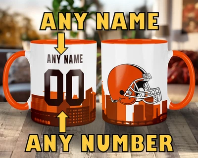 CUSTOMIZABLE Cleveland Browns Skyline Jersey Mug - Any Name/Number - 11 oz. - Image 1 of 4