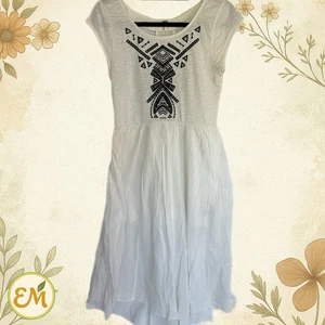 Free People Gauze Midi Dress Western Boho Embroidered Cutout Aztec Tribal S - Picture 1 of 10